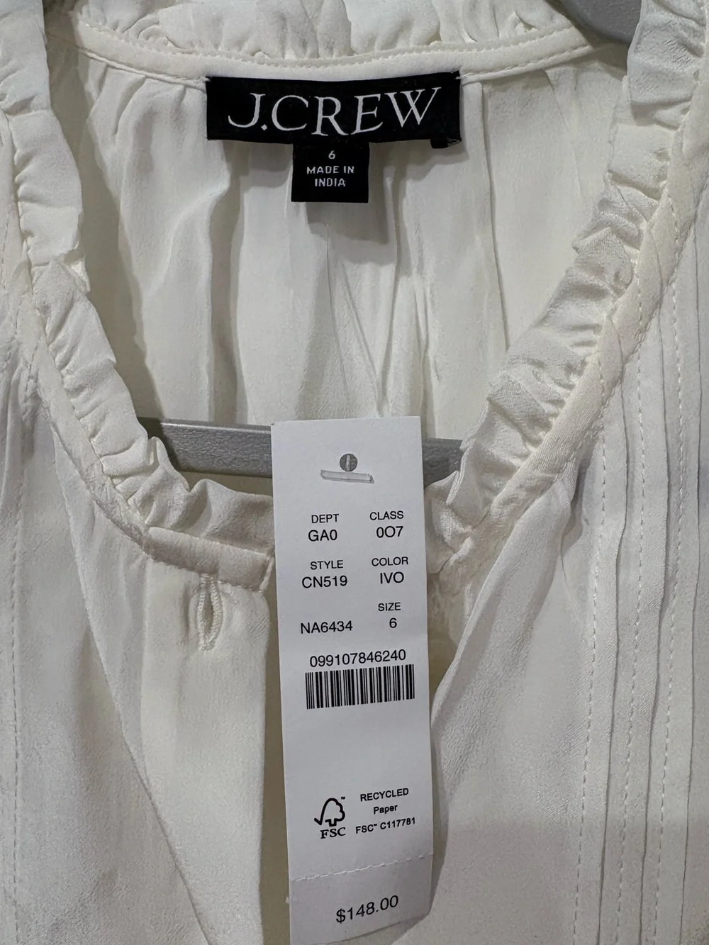 J. CREW Lace-trim Pintuck Top In Crepe De Chine